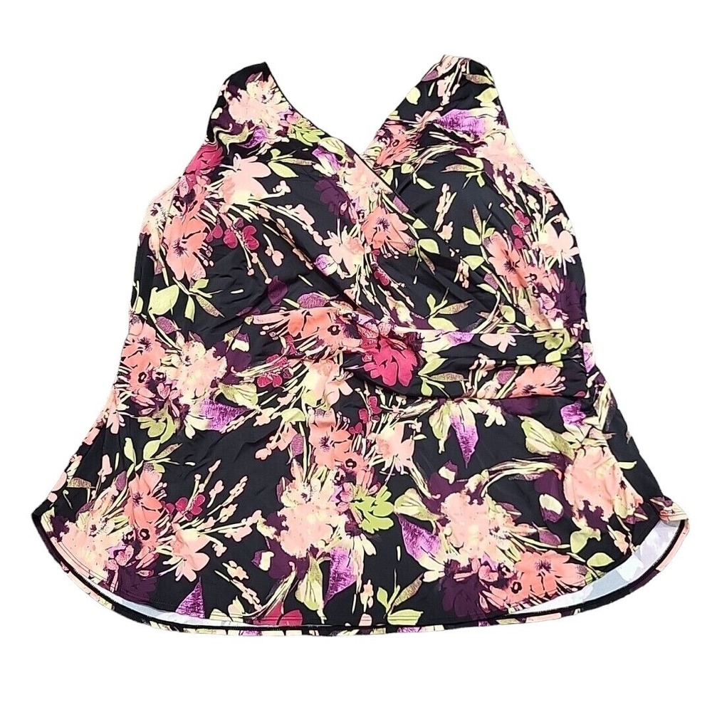 Denim & Co Womens V-Neck Floral Tankini Top and Briefs Set Plus Size 32W A474692
